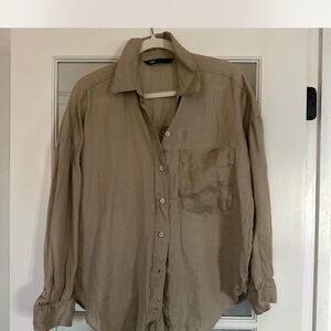 Zara Women’s Linen Beige Button Down Shirt